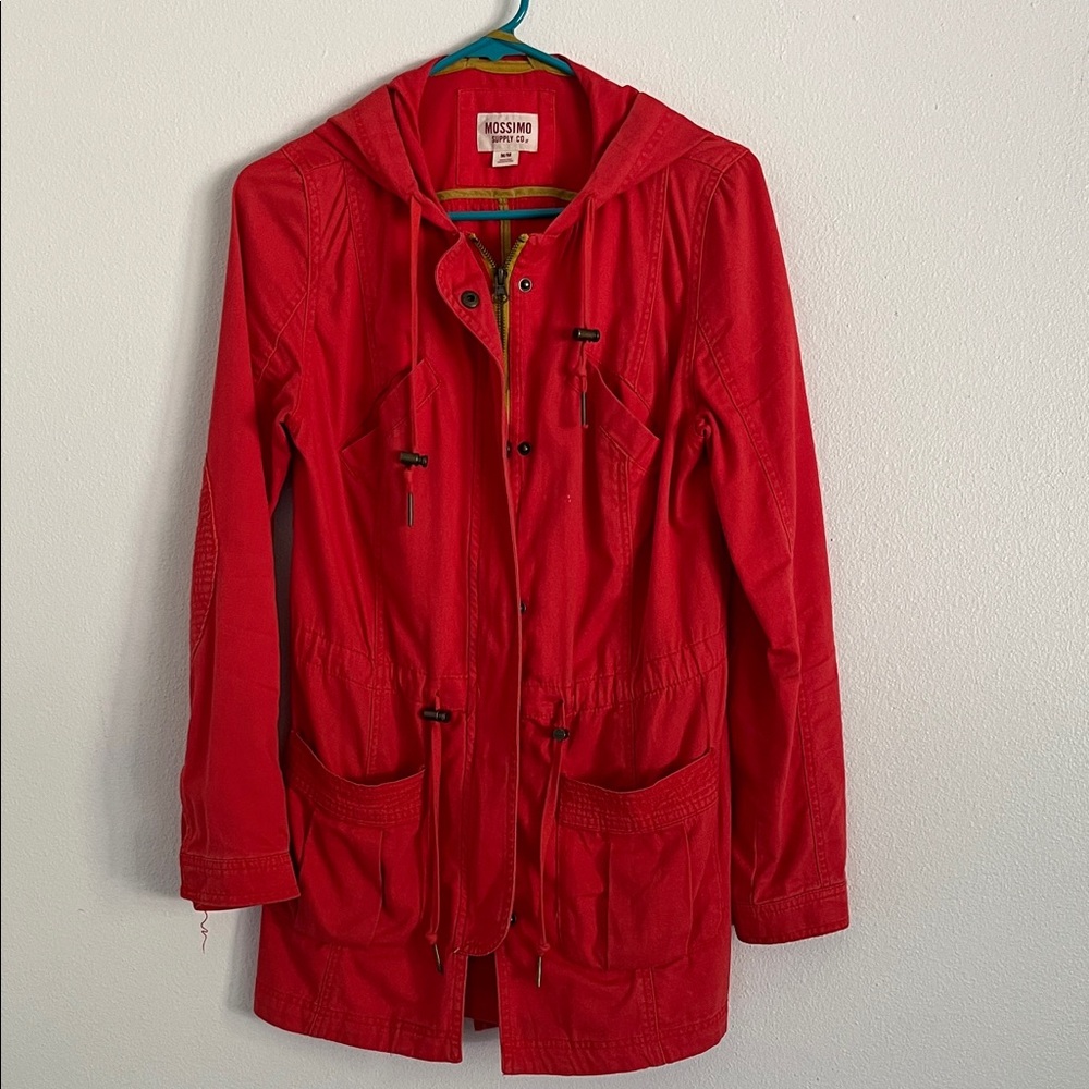 Poppy Red Hooded Canvas Coat